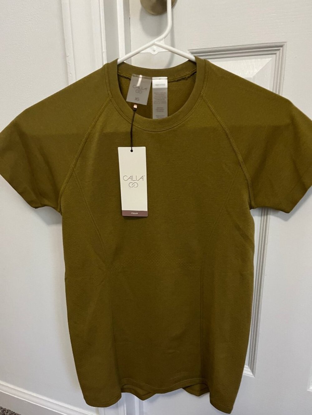 NWT Calia Seamless Focus Tee, Olive/Bronze Spacedye, Women’s XS